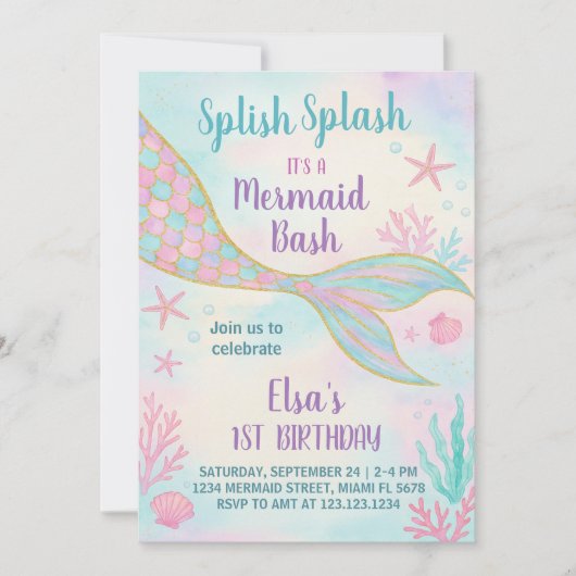 Glitzer Mermaid Birthday Einladung (Vorderseite)