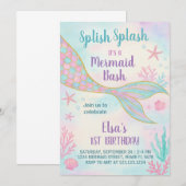 Glitzer Mermaid Birthday Einladung (Vorne/Hinten)