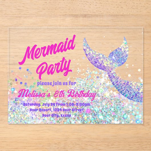 Glitzer mermaid Birthday Einladung (Vorderseite)