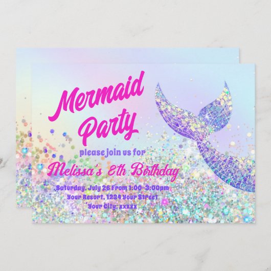 Glitzer mermaid Birthday Einladung (Vorne/Hinten)