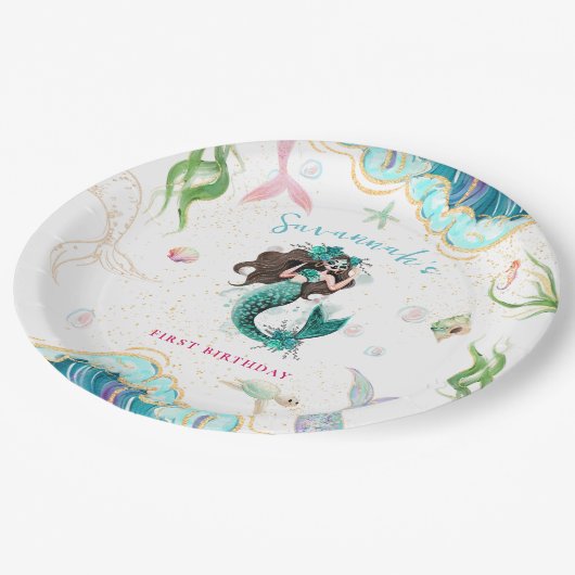 Glitzer Mermaid Birthday Pappteller (Schrägansicht)