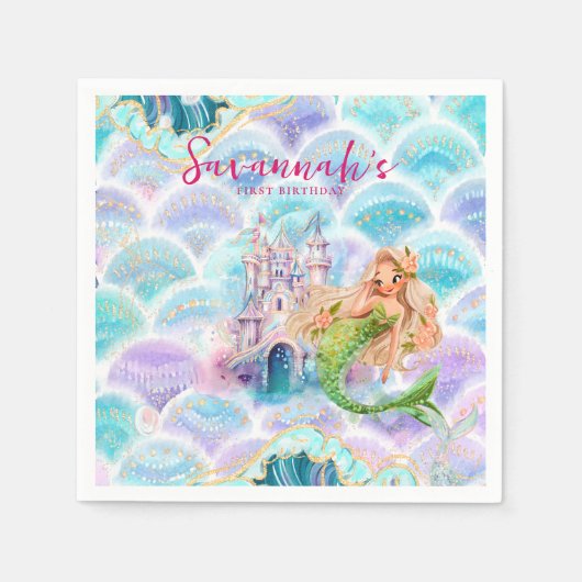 Glitzer Mermaid Birthday Serviette (Vorderseite)