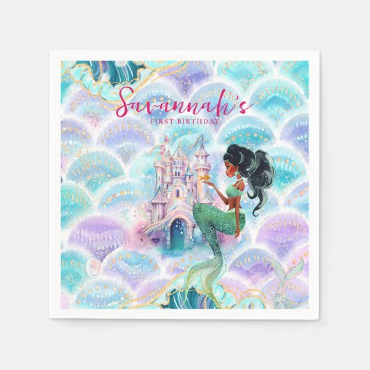 Glitzer Mermaid Birthday Serviette (Vorderseite)