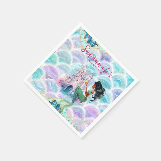 Glitzer Mermaid Birthday Serviette (Ecke)