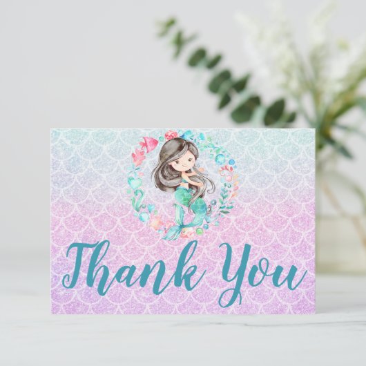 Glitzer Mermaid Lila Pink Aquamarin Danke, Karte (Stehend Vorderseite)