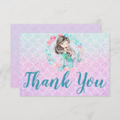 Glitzer Mermaid Lila Pink Aquamarin Danke, Karte (Vorne/Hinten)