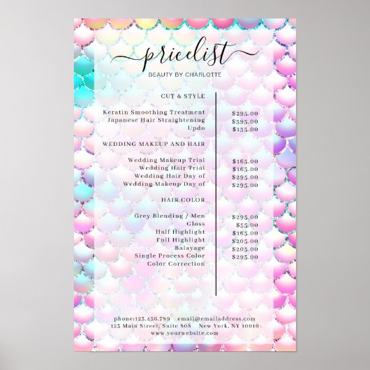 Glitzer Mermaid Pattern Salon Preisliste Poster (Vorne)