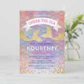 Glitzer Mermaid Under Sea Birthday Party Einladung (Stehend Vorderseite)