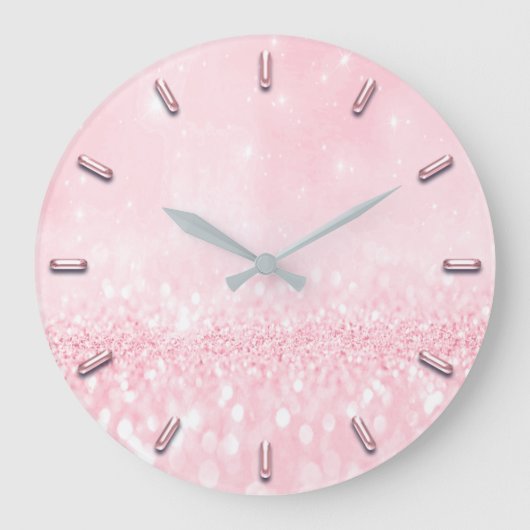 Glitzer Minimal Rosa Rose Rosengarten Pinie Große Wanduhr (Vorderseite)
