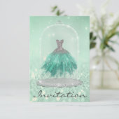 Glitzer Mint Green TiffanyDiamantkleid Sweet 16. Einladung (Stehend Vorderseite)