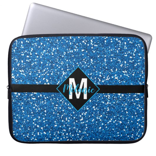 Glitzer mit blauen Imitaten mit Monogram Laptopschutzhülle (Vorderseite)