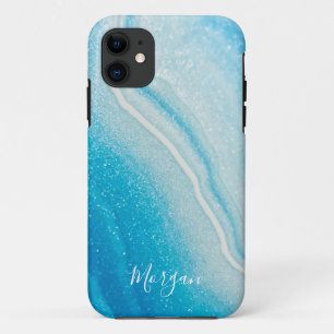 Glitzer mit blauen und weißen Stilelementen, Name Case-Mate iPhone Hülle