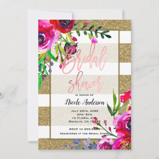 Glitzer mit goldfarbenem Brautparty Einladung (Vorderseite)