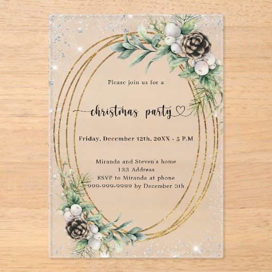 Glitzer mit goldfarbenem Kegel mattiertes Party Acryleinladungen (Vorderseite)