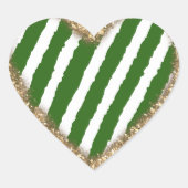 Glitzer mit grünen Streifen Herz-Aufkleber (Vorderseite)