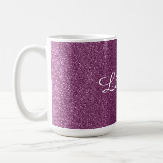 Glitzer mit lila Imitaten Kaffeetasse (Links)