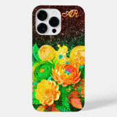 Glitzer mit Monogramm Blume iPhone Hülle (Rückseite)