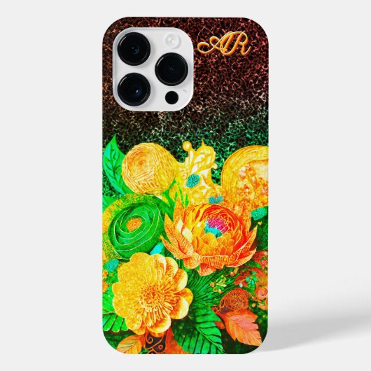 Glitzer mit Monogramm Blume iPhone Hülle (Rückseite)