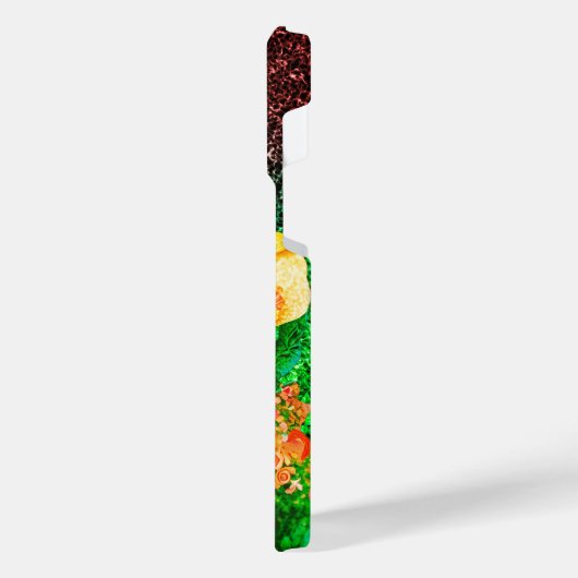 Glitzer mit Monogramm Blume iPhone Hülle (Linke Seite)