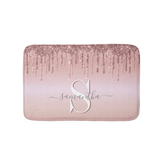 Glitzer Mit Monogramm Rosa Rose Gold Badematte (Vorderseite)