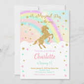 Glitzer mit Rainbow Unicorn Einladung zum Geburtst (Vorderseite)