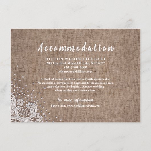 Glitzer mit rustikalen Spitzen und Holzblüten Begleitkarte (Vorderseite)