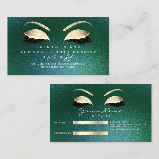 Glitzer mit Salon-Bezahlkarte Gold Woodland Lashes Empfehlungskarte (Vorne/Hinten)