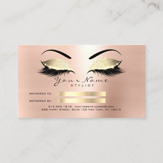 Glitzer mit Salon-Bezugskarte Gold Rose Pink Lashe Empfehlungskarte (Rückseite)