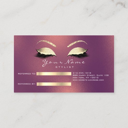 Glitzer mit Salon-Referenzkarte Gold Kupfer-Lashes Empfehlungskarte (Rückseite)