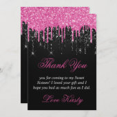 Glitzer mit schwarz-rosa Tropfen Sweet 16 Dankeskarte (Vorne/Hinten)