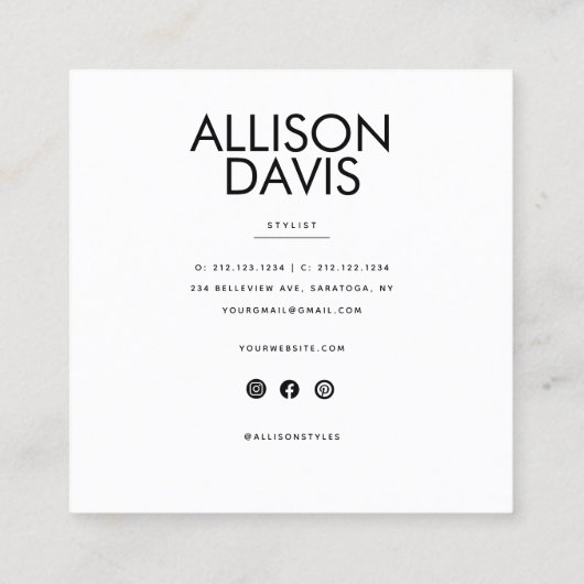 Glitzer Modern einfach Quadratische Visitenkarte (Rückseite)