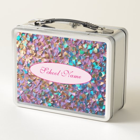 Glitzer Moderne opal-holografische Sammlung Metall Brotdose (Rückseite)