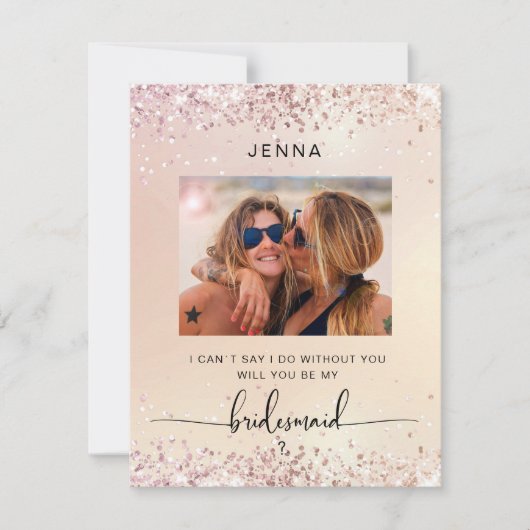 Glitzer Modernes Foto "Werden Sie meine Brautjungf (Vorderseite)