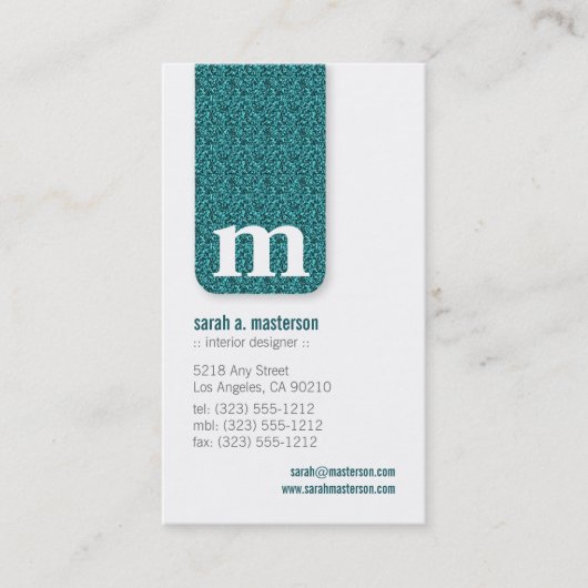Glitzer Monogram Designer Business Card (Pfau) Visitenkarte (Vorderseite)