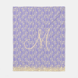Glitzer Monogram Gold Floral on Lavendel Fleecedecke