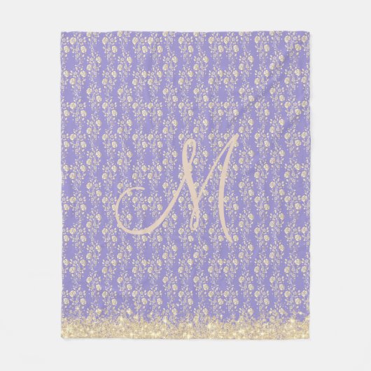 Glitzer Monogram Gold Floral on Lavendel Fleecedecke (Vorderseite)
