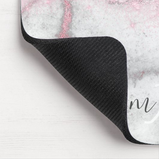 Glitzer Monogram Makeup Artist Name Rosa Marmor Mousepad (Ecke)