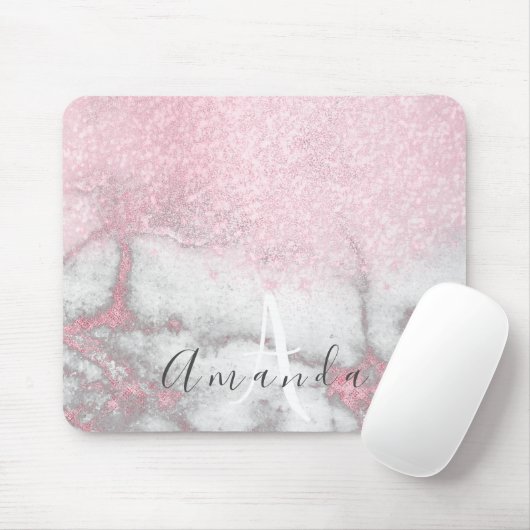 Glitzer Monogram Makeup Artist Name Rosa Marmor Mousepad (Mit Mouse)