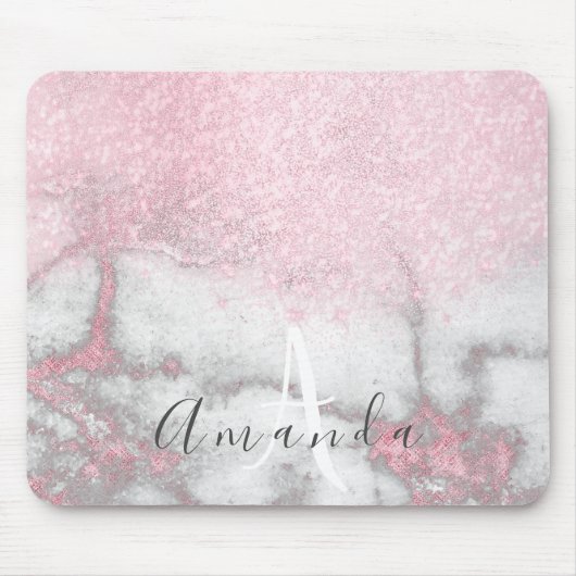 Glitzer Monogram Makeup Artist Name Rosa Marmor Mousepad (Vorne)