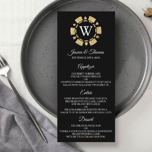 Glitzer Monogram Poker Chip Casino Hochzeitsmenü Werbekarte