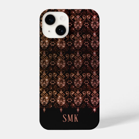 Glitzer Monogram Rose Gold Black iPhone Hülle (Rückseite)
