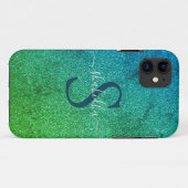 Glitzer-Monogramm in blau und grün Case-Mate iPhone Hülle (Rückseite (Horizontal))