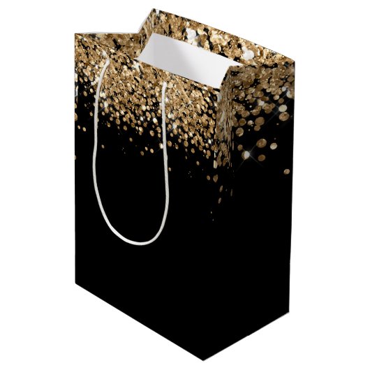 Glitzer-Monogramm-individuelle Name Mittlere Geschenktüte (Rückseite Schrägansicht)