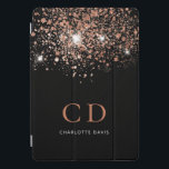 Glitzer-Monogramm-Name der schwarzen Rose iPad Pro Cover<br><div class="desc">Ein schicker schwarzer Hintergrund mit goldenem Rose-Glitzer fällt. Personalisieren Sie Ihre Monogramm-Initialen und Ihren Namen und fügen Sie sie hinzu. Rose von goldfarbenem und weißem Text.</div>