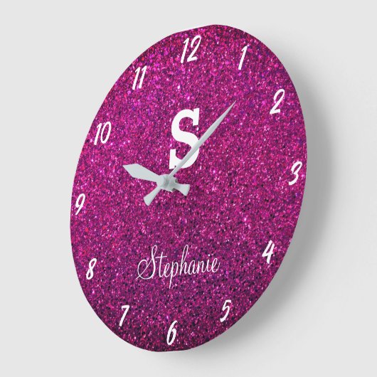 Glitzer Monogramme Lila Pink Modernes Geschenk Gab Große Wanduhr (Winkel)