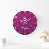 Glitzer Monogramme Lila Pink Modernes Geschenk Gab Große Wanduhr (Zuhause)