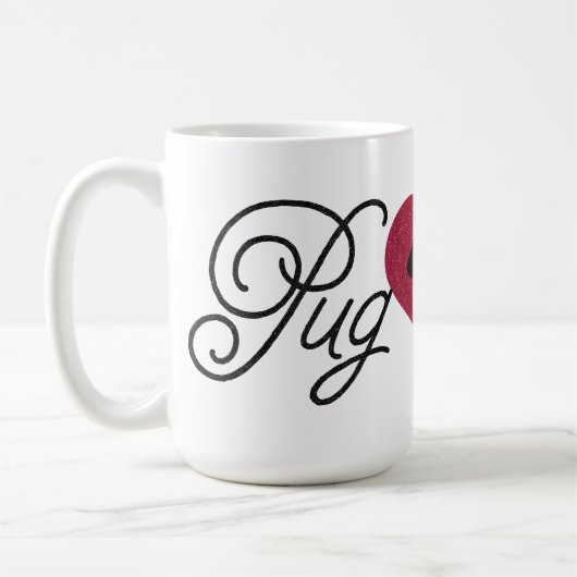 Glitzer-Mops-Liebe-Kitz-Mops in der Herz-Tasse Kaffeetasse (Links)