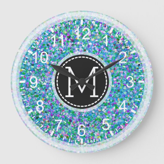 Glitzer Multicolor-Malerei Monogramm #4 Große Wanduhr (Vorderseite)