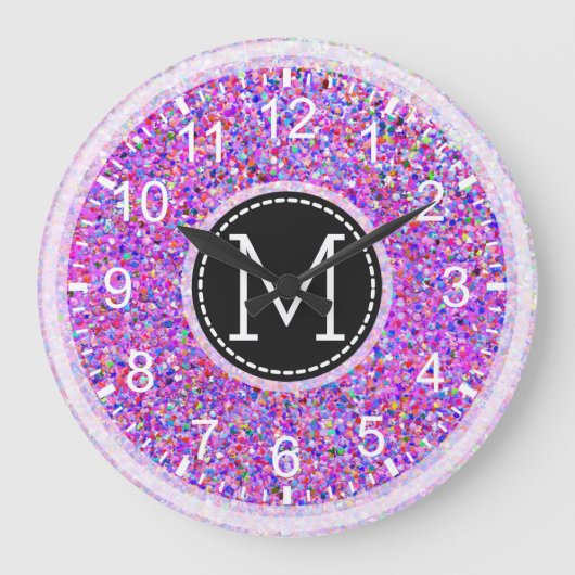 Glitzer-Multicolor-Malerei Monogramm Große Wanduhr (Vorderseite)