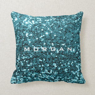 Glitzer-Namensmodesequin-blaues aquamarines Wasser Kissen